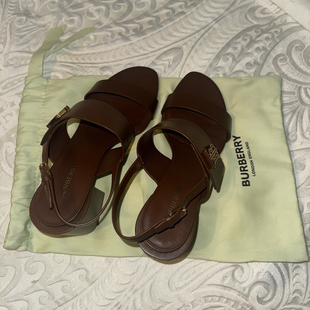 Burberry Brown Leather Sandals with Ankle Strap